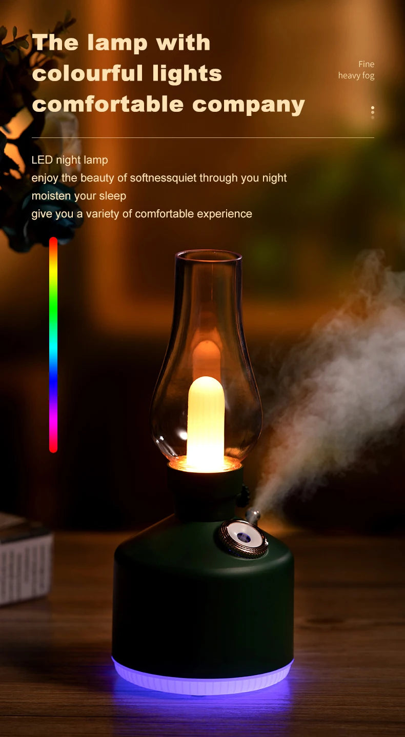 New Candlelight Retro Lamp Air Humidifier Wireless Aroma Diffuser Rechargeable Essential Oil 7 Color Lights Cool Mist for Home