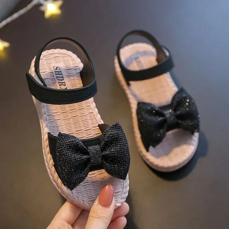 Girls Sandals 2024 Summer Princess Children Sandals Bow Tie Girl Shoes Fashion Casual Non Slip Kids Beach Shoes