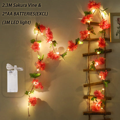 180CM Artificial Sakura Flowers Vine Wedding Garden Rose Arch Home Party Decoration Christmas Bridal Fake Silk Scrapbook Plants