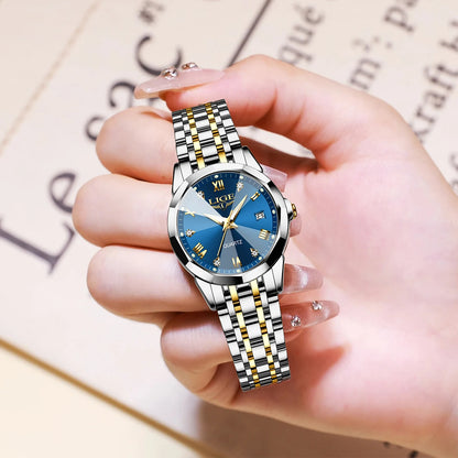 LIGE Top Luxury Elegant Watch for Women Waterproof Luminous Date Ladies Watch Stainless Steel Quartz Women's Watches Girl Reloj