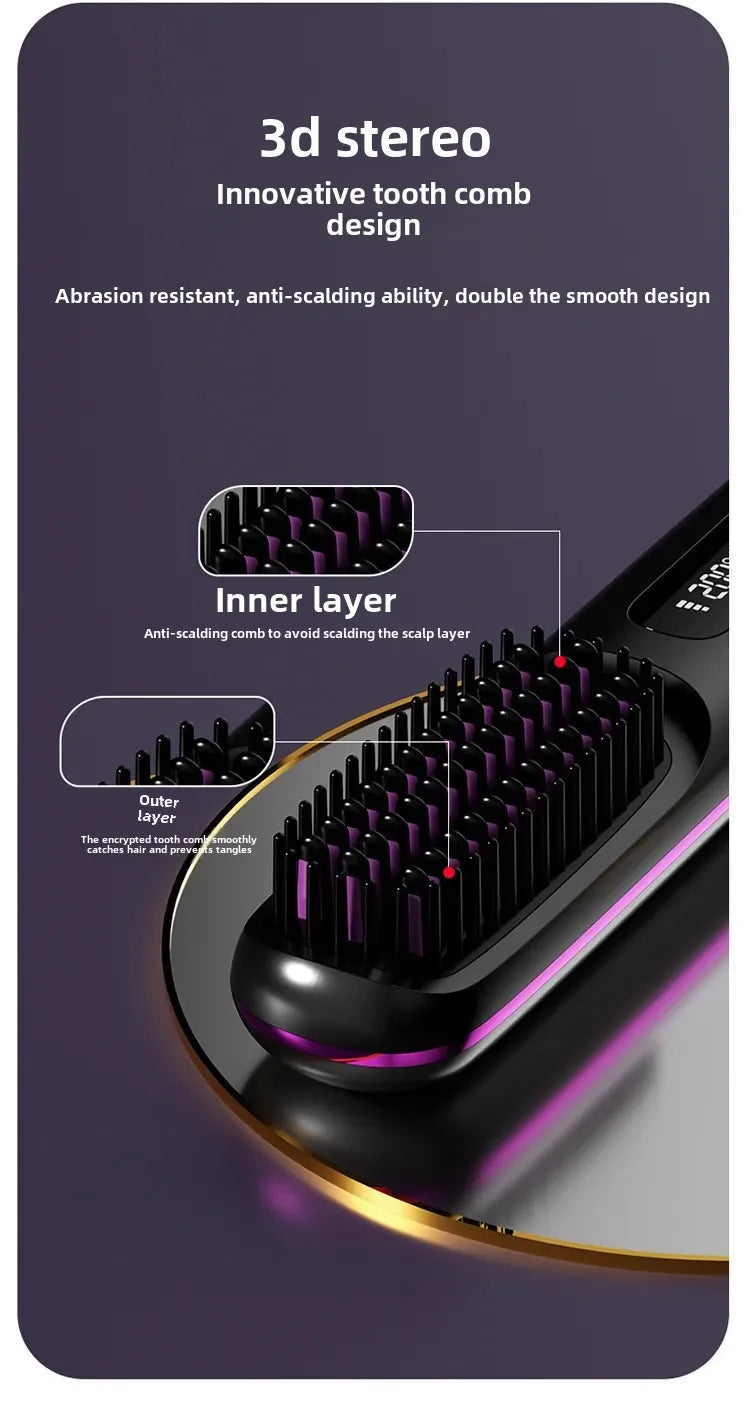 2024 New Cross-Border Liquid Crystal USB Charging Ceramic Heating Electric Comb Portable Negative Ion Straight Hair Comb