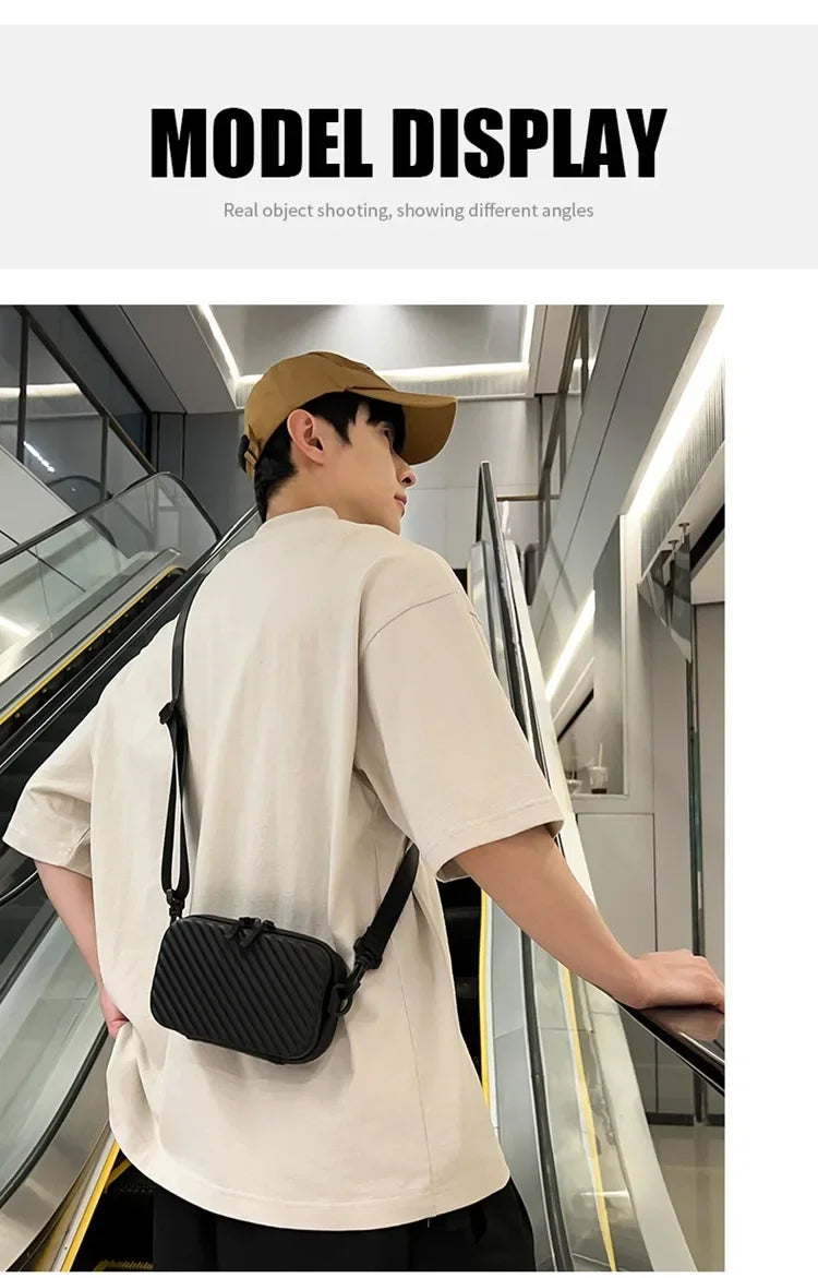 Simple Lightweight Box Bag Unisex Trendy Diagonal Striped Shoulder Bag Soft PU Leather pressed shell Men's Messenger Bag