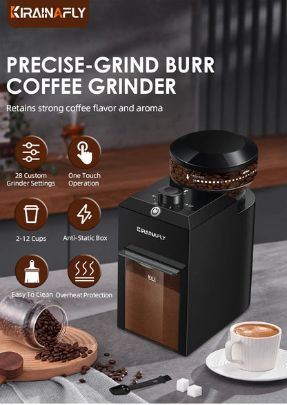 Automatic Burr Mill Coffee Grinder Electric Coffee Bean Grinding With 28 Adjustable Gears for Espresso French Press Drip Coffee