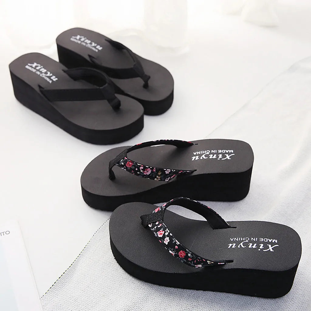 Women'S Fashionable And Casual Non-Slip Wedge Beach Shoes And Slippers Shoes 2024 Ladies' Thick Soled Trendy Flip Flops