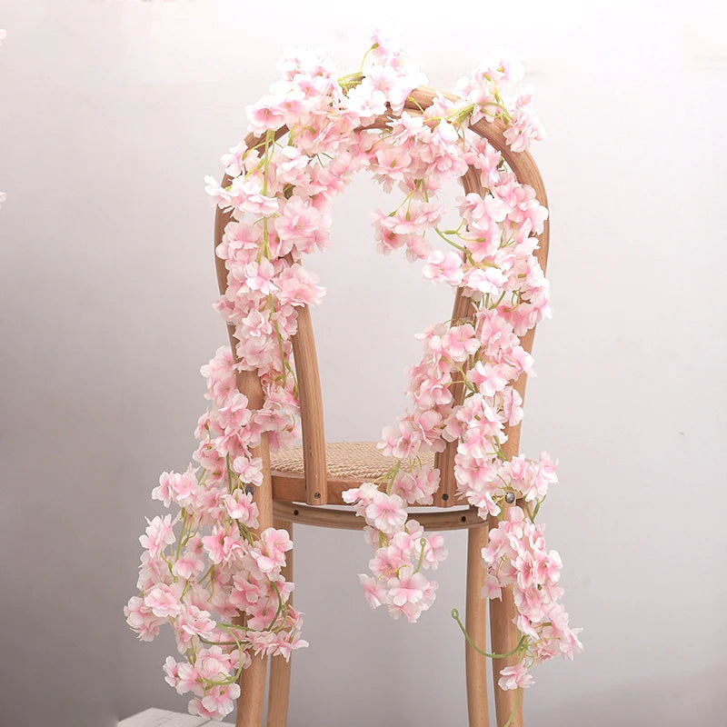 180CM Artificial Sakura Flowers Vine Wedding Garden Rose Arch Home Party Decoration Christmas Bridal Fake Silk Scrapbook Plants