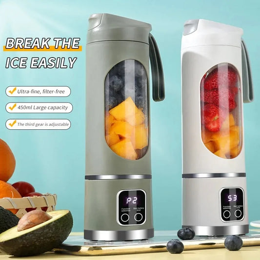 Portable Fruit Juicer 450ml Capacity 8 Blades 3 Gears USB Rechargeable Blender Ice Crusher for Shakes and Smoothies Juicer Cup