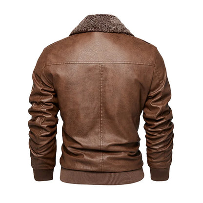 Men's Autumn And Winter Embroidery Original Leather Moto & Biker Coat Jacket Motorcycle Style Casual Warm Overcoat