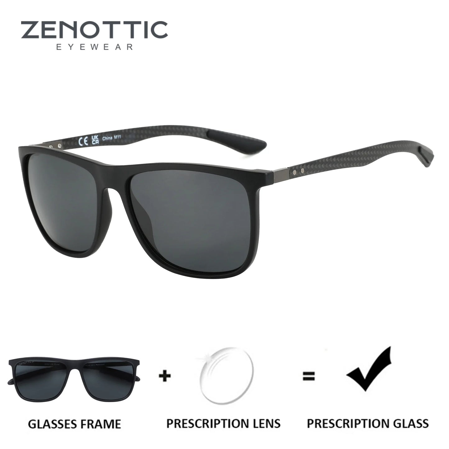 ZENOTTIC Square Polarized Prescription Sunglasses Carbon Fiber Optical Sun Glasses for Driving Fishing Golf Sport