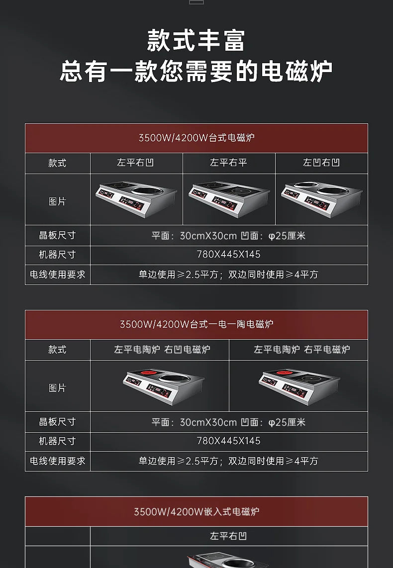 Stainless Steel Induction Cooker Home Commercial 220V 3500W High Power Flat Concave Double-head Stove Kitchen Appliance