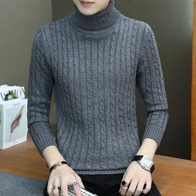 2023 Korean Slim Solid Color Turtleneck Sweater Mens Winter Long Sleeve Warm Knit Sweater Classic Solid Casual Bottoming Shirt