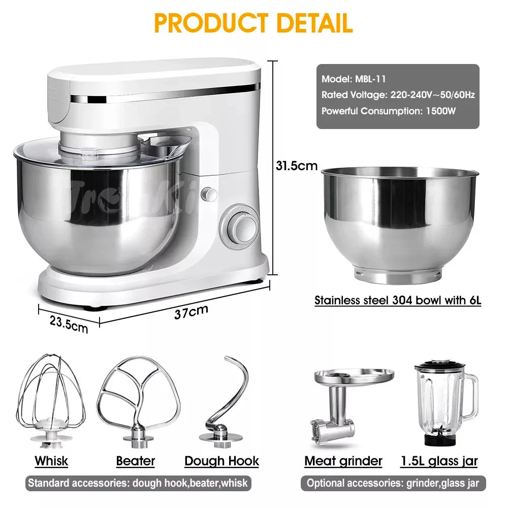 Food Mixer Cordless Mixer 1500W Multifunction Dough Stand Blender Mixer