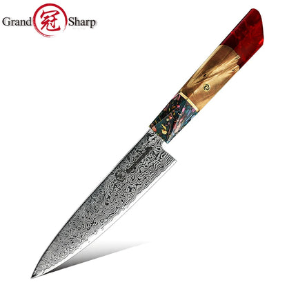 5.5 Inch Utility Knife Japanese Damascus AUS-10 Steel Kitchen Knives Ultra Sharp High Carbon Meat Slicing Cutter Grandsharp