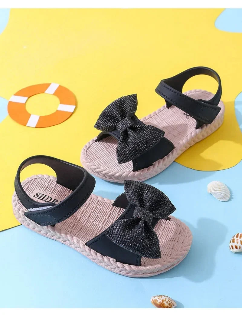 Girls Sandals 2024 Summer Princess Children Sandals Bow Tie Girl Shoes Fashion Casual Non Slip Kids Beach Shoes