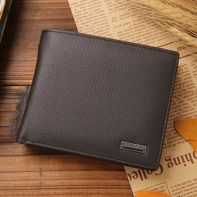 Genuine Leather Mens Wallet Premium Product Real Cowhide Wallets For Man Short Black Walet Portefeuille Homme Short Purses