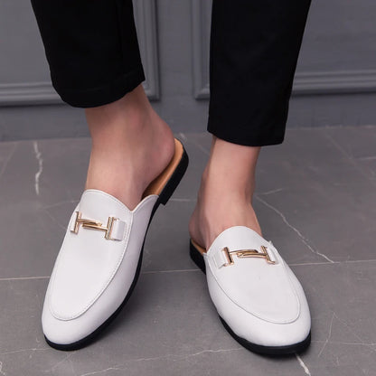 Loafers Men Casual Shoes Men Flat Muller Shoes Brogue Fashion Club Comfort Slippers Summer Gents Shoes Half Drag Retro Social