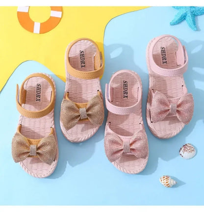 Girls Sandals 2024 Summer Princess Children Sandals Bow Tie Girl Shoes Fashion Casual Non Slip Kids Beach Shoes