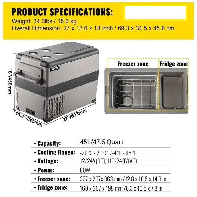 20L/22L/35L/45L/55L Car Refrigerator Mini Fridge Freezer Portable Compressor Cooler 12/24V DC 110-240V Ice Box for Camping