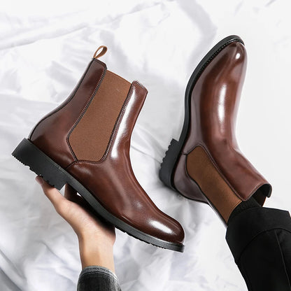 Luxury British Style Chelsea Boots Men Dress Shoes Business Formal Ankle Boots Autumn Bota Party Wedding Split Leather Shoes