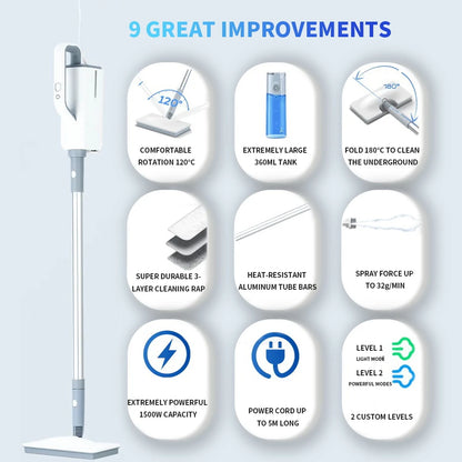 370ml Household Multifunctional 1500W Sterilization And Mite Removal Steam Cleaner Electric Steam Mop 220V EU Plug