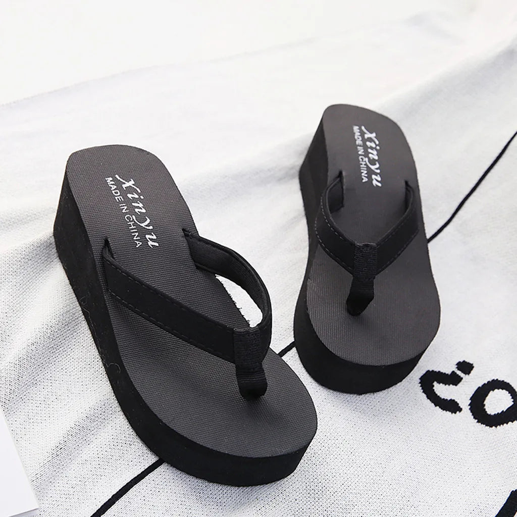 Women'S Fashionable And Casual Non-Slip Wedge Beach Shoes And Slippers Shoes 2024 Ladies' Thick Soled Trendy Flip Flops