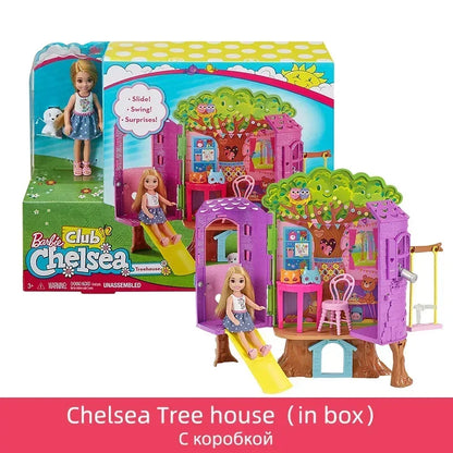 100% Original Mini Barbie Chelsea Doll Tree House with Accessories Kids Dolls Girls Barbies Children Toys Doll House for Girls