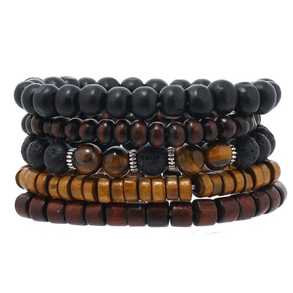 4Pcs/ Set Braided Wrap Leather Bracelets for Men Vintage Life Tree Rudder Charm Wood Beads Ethnic Tribal Wristband Rope Bracelet