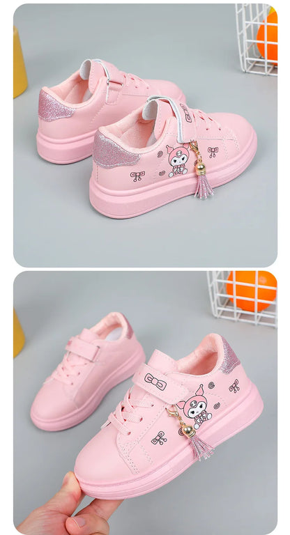 Sanrio Girls's Fashion Sneakers Kid's Anti-skid Casual Shoes Cartoon Anime Kuromi Thick Soles Shoes Children's Board Shoes