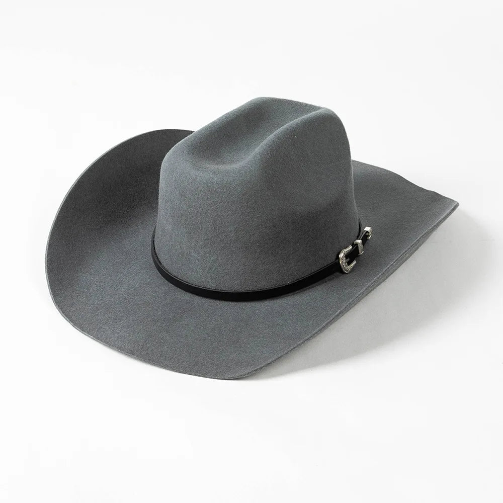 202308-hh2076b  chic ins winter wool felt pu belt  Britain Classic Stetson fedoras cap  men women leisure panama jazz hat