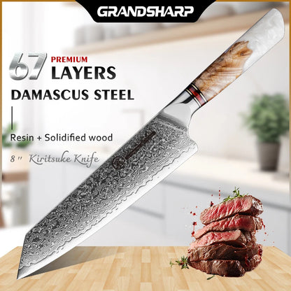 Grandsharp 8 Inch Kiritsuke Knife 67 Layers Damascus 10Cr15C0Mov Steel Kitchen Knives Vegetable Meat Food Cooking Tools with Box