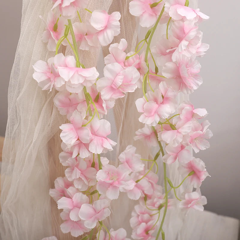 180CM Artificial Sakura Flowers Vine Wedding Garden Rose Arch Home Party Decoration Christmas Bridal Fake Silk Scrapbook Plants