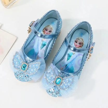 Disney Girls' Princess Sandals Children's Shoes Frozen Elsa Children's Shoes Girls Fashion Baby Pink Blue High Heel Shoes Size