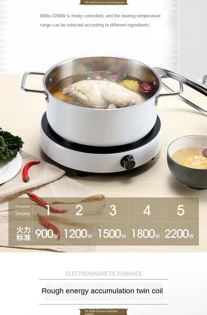 220V 2200W round induction cooker household small multi-functional hot pot dormitory mini cooking Pot Stove