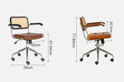 New Japanese Rattan Computer Chair Retro Rotating Chair Comfortable Study Desk Breathable Armrest Rattan Chair Office Furniture