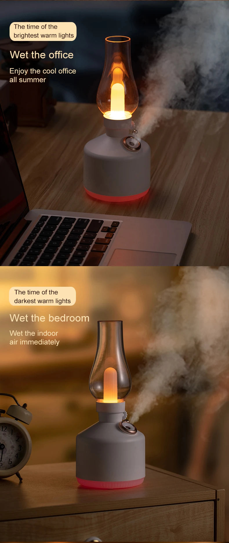 New Candlelight Retro Lamp Air Humidifier Wireless Aroma Diffuser Rechargeable Essential Oil 7 Color Lights Cool Mist for Home