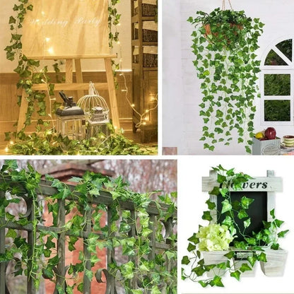 Artificial Green Ivy Leaf Rattan Creeper Leaves Vine Hanging Garland DIY Fake Flowers Plants for Garden Wedding Party Home Decor