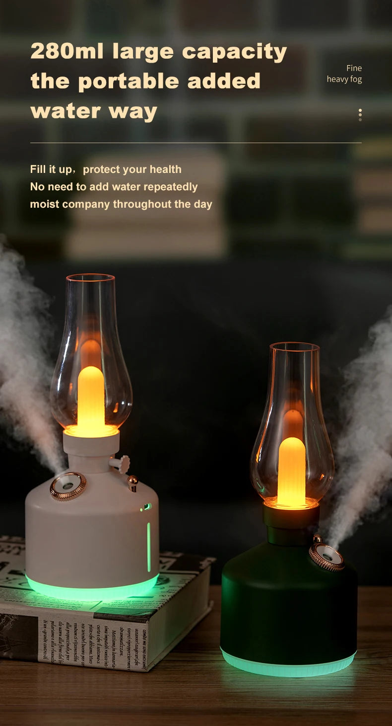 New Candlelight Retro Lamp Air Humidifier Wireless Aroma Diffuser Rechargeable Essential Oil 7 Color Lights Cool Mist for Home