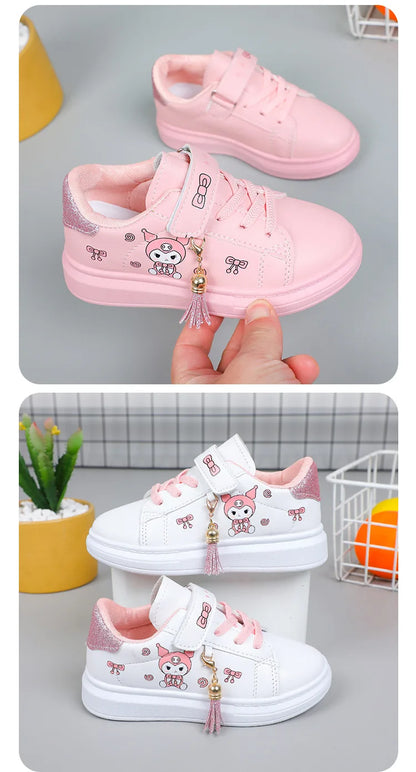 Sanrio Girls's Fashion Sneakers Kid's Anti-skid Casual Shoes Cartoon Anime Kuromi Thick Soles Shoes Children's Board Shoes