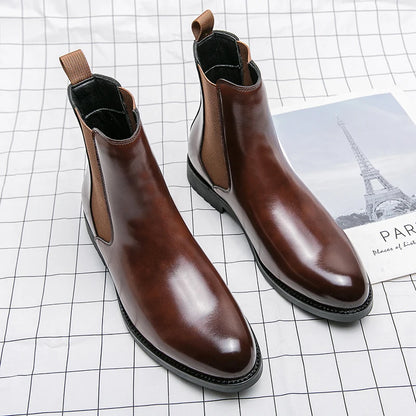 Luxury British Style Chelsea Boots Men Dress Shoes Business Formal Ankle Boots Autumn Bota Party Wedding Split Leather Shoes