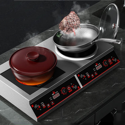 Stainless Steel Induction Cooker Home Commercial 220V 3500W High Power Flat Concave Double-head Stove Kitchen Appliance