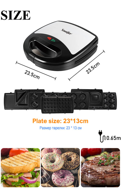 Electric Waffle Maker 7 In 1 Grill Sandwich Cake Donut Walnut Panini Plate Cooking Kitchen Appliances Toaster Breakfast Machine