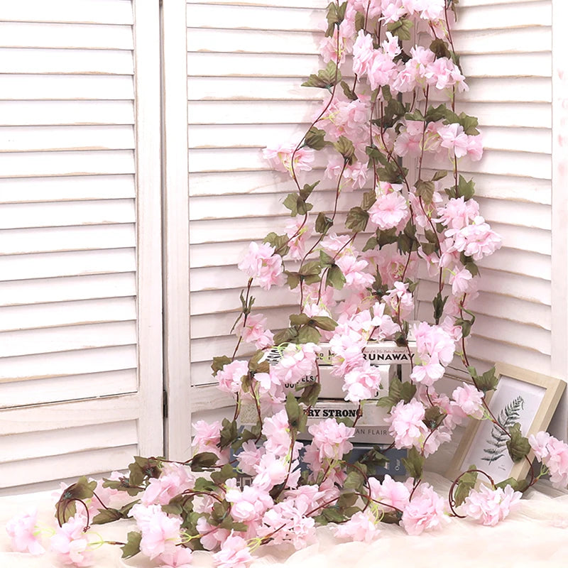 180CM Artificial Sakura Flowers Vine Wedding Garden Rose Arch Home Party Decoration Christmas Bridal Fake Silk Scrapbook Plants