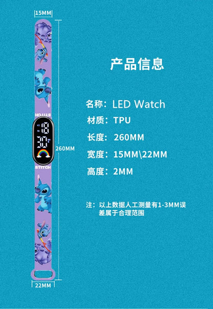 Disney Cartoon Stitch Children Watches Girls Fashion Bracelet LED Women Watch Kids Electronic Digital Waterproof Clock