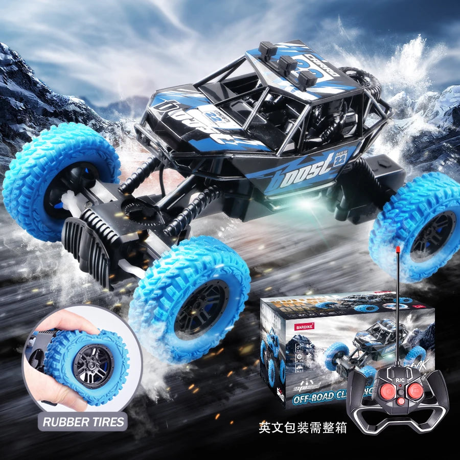 Remote control car with colorful flashing lights, rubber wheels, off-road toy car suitable for Christmas children's gifts