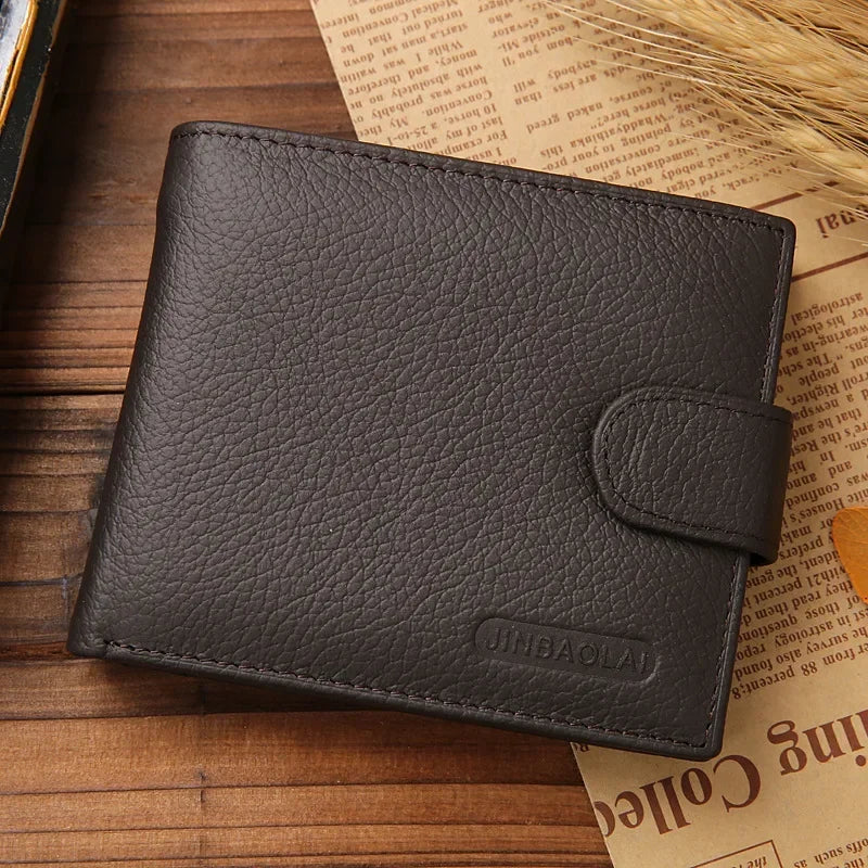 Genuine Leather Mens Wallet Premium Product Real Cowhide Wallets For Man Short Black Walet Portefeuille Homme Short Purses