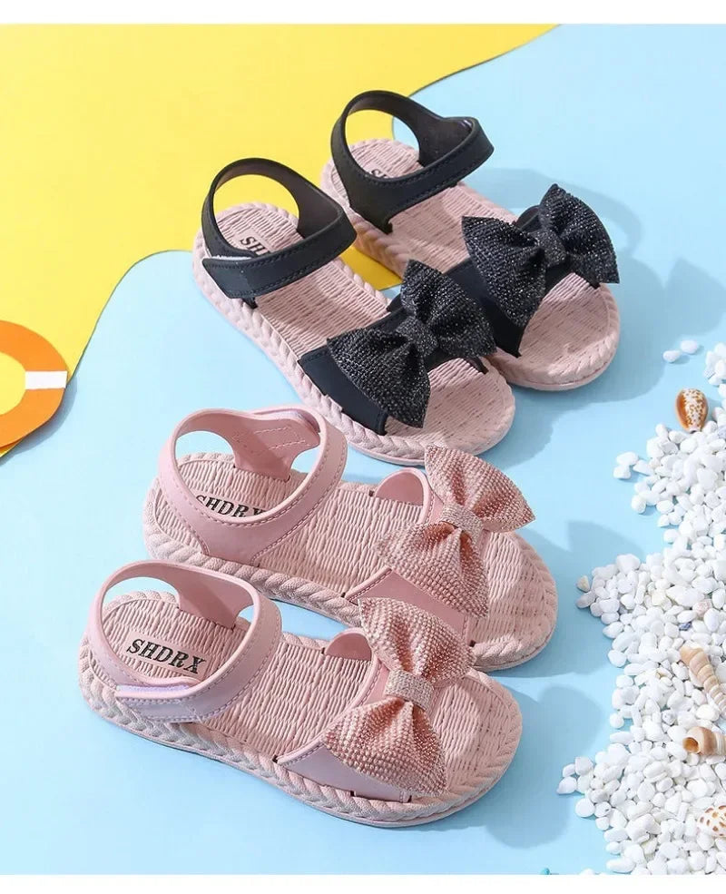 Girls Sandals 2024 Summer Princess Children Sandals Bow Tie Girl Shoes Fashion Casual Non Slip Kids Beach Shoes