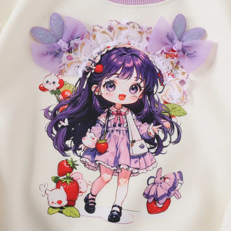 2024Girls' New Spring, Autumn and Winter Mermaid Little Girl Three-Dimensional Pattern Pullover Comfortable Bottoming Shirt