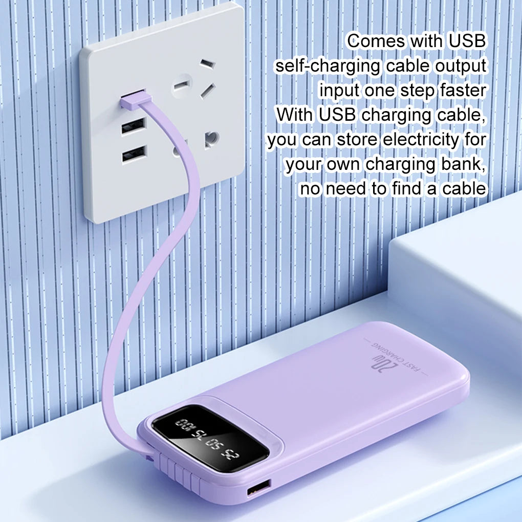 Mini Mobile Power Bank With Built-in Cable LED Display Over-current Can Charge Up To 4 black 2W milliampere