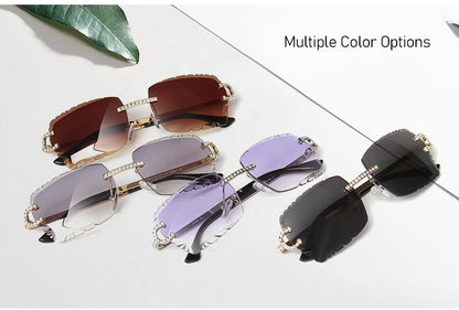 Kenbo Rimless Square Gradient Sunglasses Vintage Petal Lens Sun Glasses Diamond Cut Men Women Metal Fashion Punk Trendy Eyewear