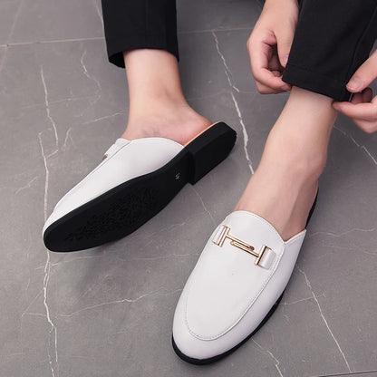 Loafers Men Casual Shoes Men Flat Muller Shoes Brogue Fashion Club Comfort Slippers Summer Gents Shoes Half Drag Retro Social