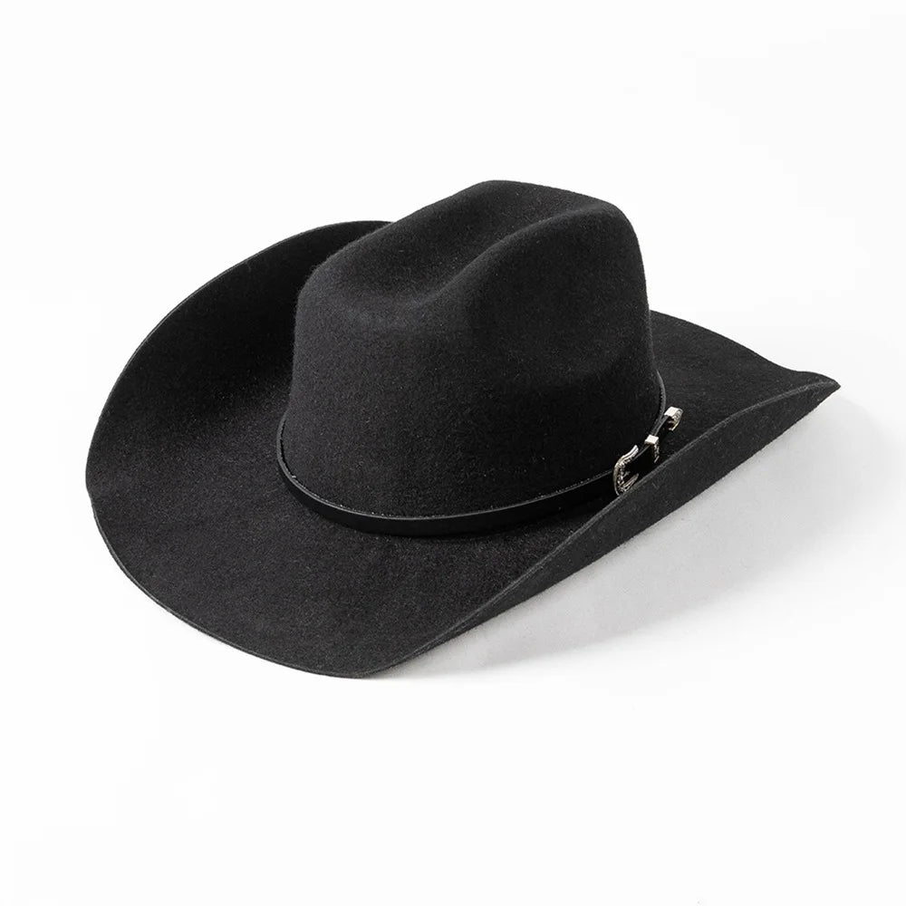 202308-hh2076b  chic ins winter wool felt pu belt  Britain Classic Stetson fedoras cap  men women leisure panama jazz hat